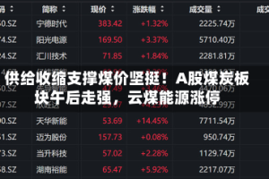 供给收缩支撑煤价坚挺！A股煤炭板块午后走强，云煤能源涨停