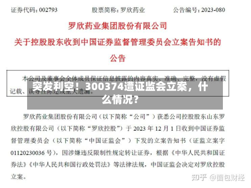 突发利空！300374遭证监会立案，什么情况？-第2张图片