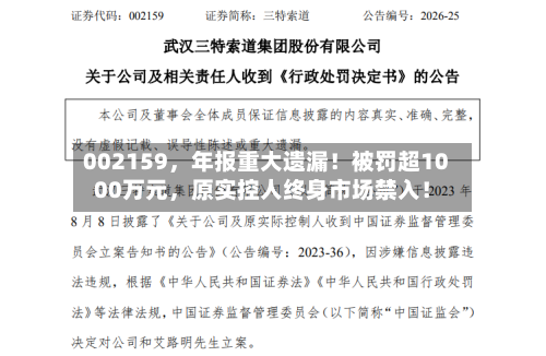 002159，年报重大遗漏！被罚超1000万元，原实控人终身市场禁入！-第3张图片