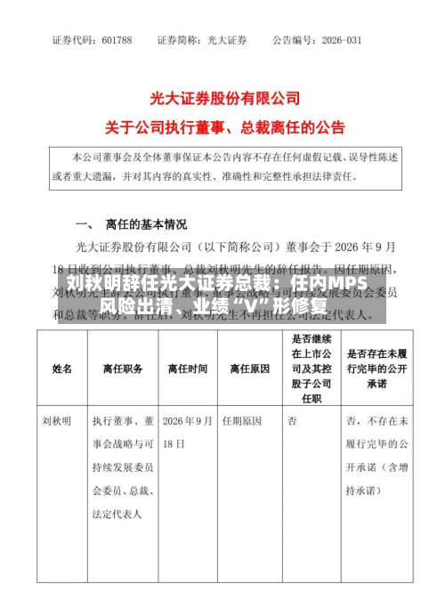 刘秋明辞任光大证券总裁：任内MPS风险出清、业绩“V	”形修复-第2张图片