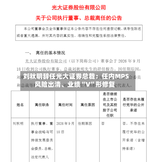 刘秋明辞任光大证券总裁：任内MPS风险出清、业绩“V”形修复-第1张图片