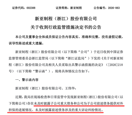 002388	，涉信披违规，时任董事长王伟华担责！